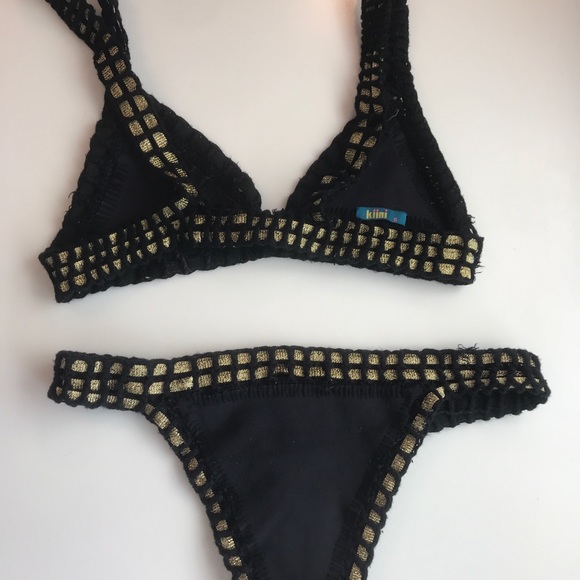 Kiini Black and Gold crochet Chacha bikini top - Picture 3 of 5
